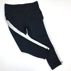 Zyia Women's Black Crop High Rise Leggings Workout Pants White Stripes size 12